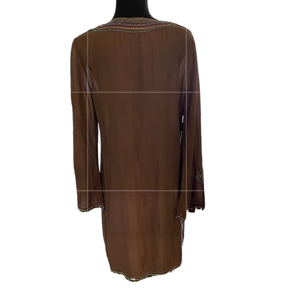 BCBG MAXAZRIA SILK” Tunic Embellished with Stones & Beads Brown Boho Chic Goth - Picture 5 of 14